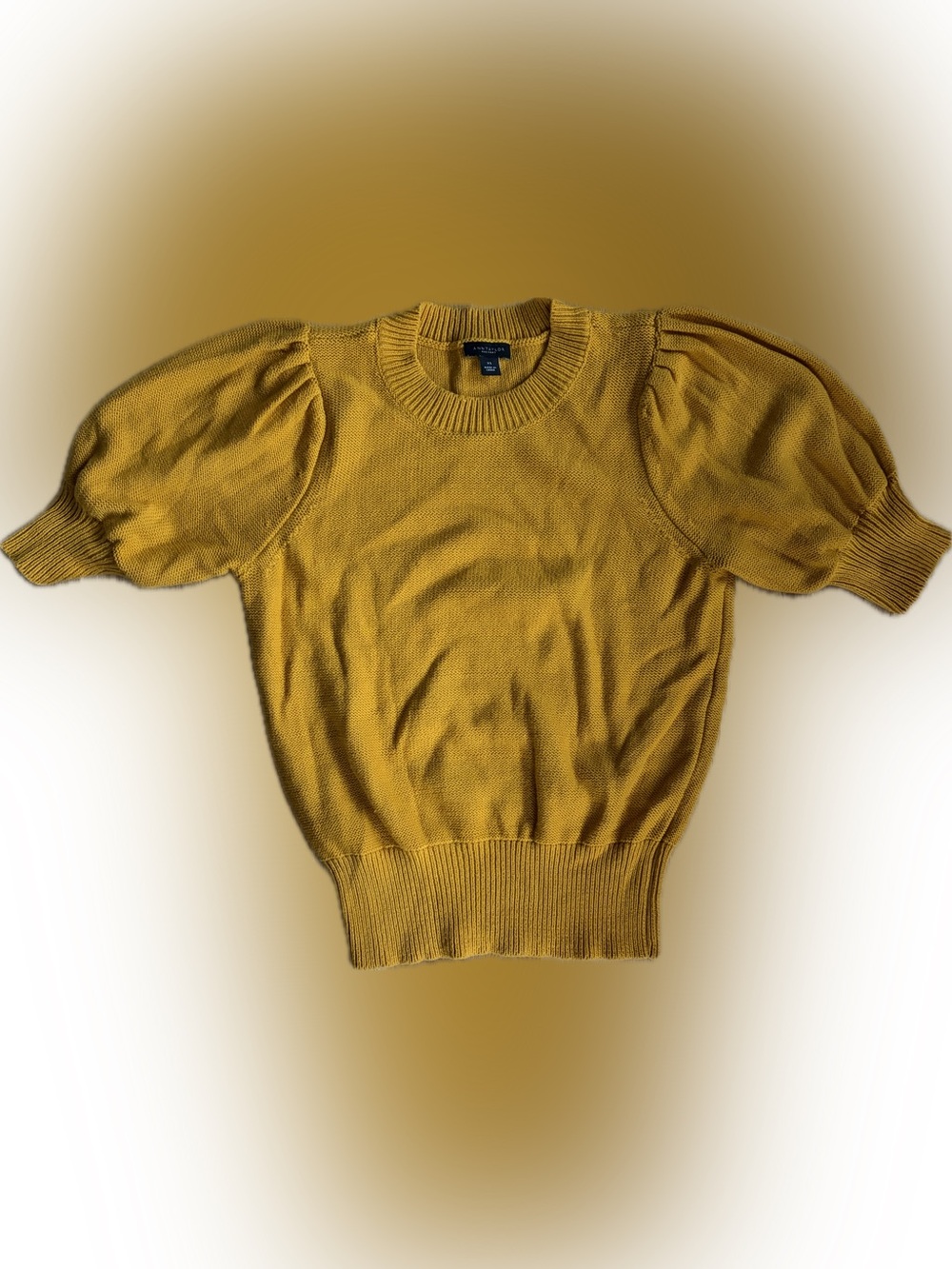 Ann Taylor Mustard Puff Sleeve Crewneck Sweater